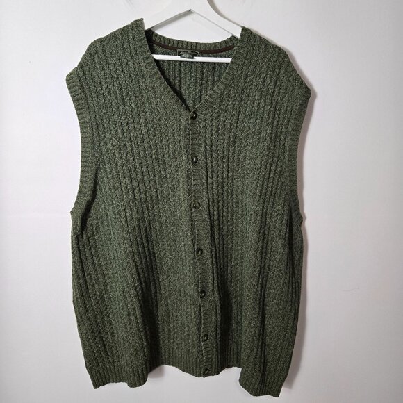 Eddie Bauer Men's Size XXXL Green Ribbed Chunky Knit Button-Up Sweater Vest - Picture 1 of 11